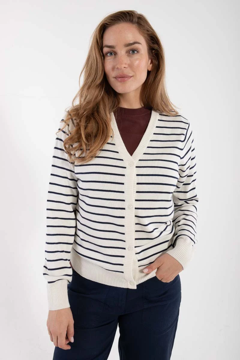 Danejolly Cotton Knit Cardigan Chalk/Dk Navy