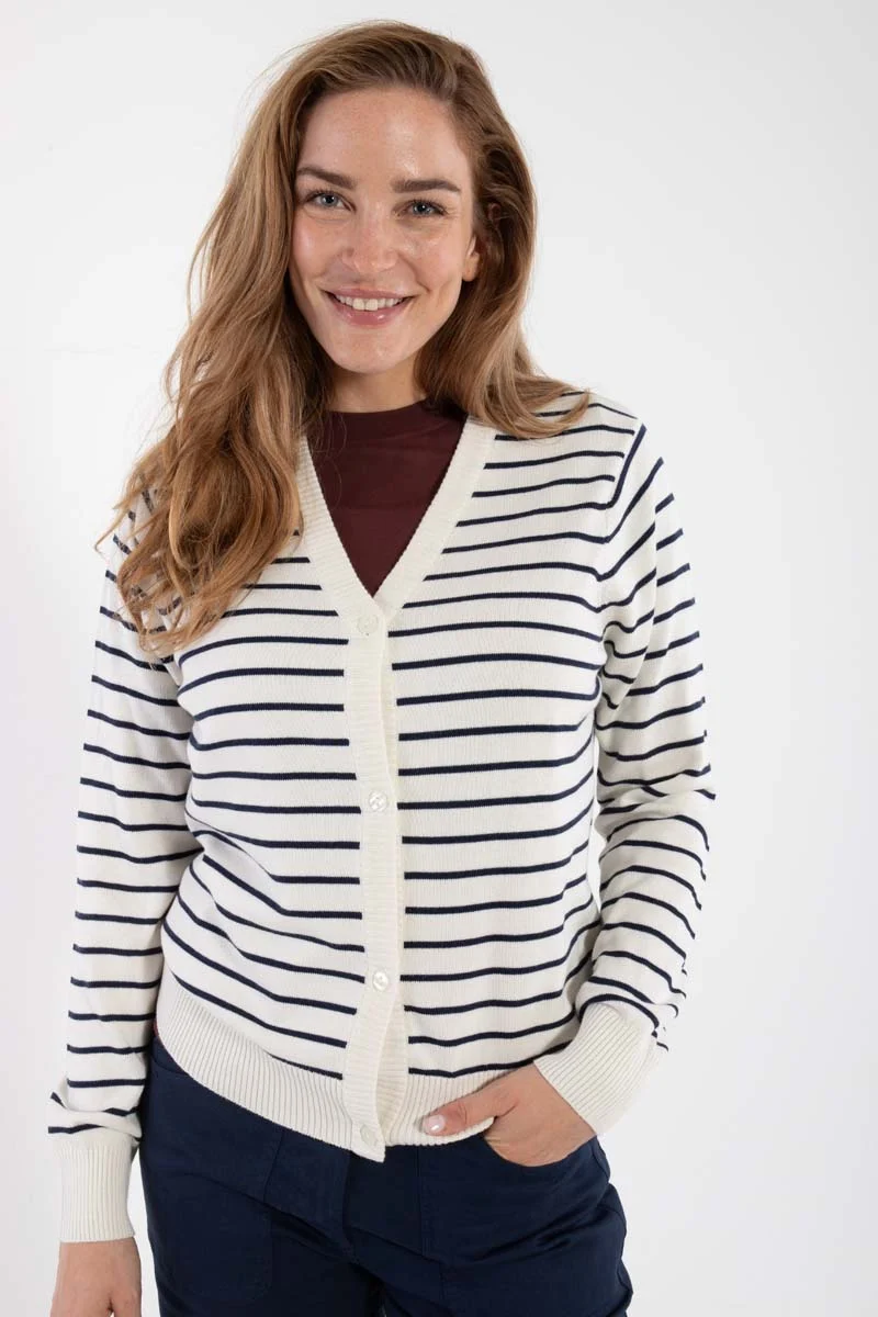Danejolly Cotton Knit Cardigan Chalk/Dk Navy