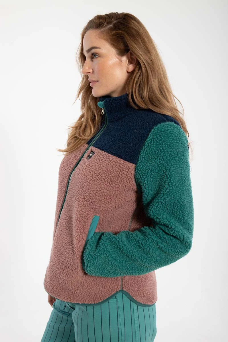 Danebirk Fleece Zip-Up Dk Navy/Light Slate/Dk Rose