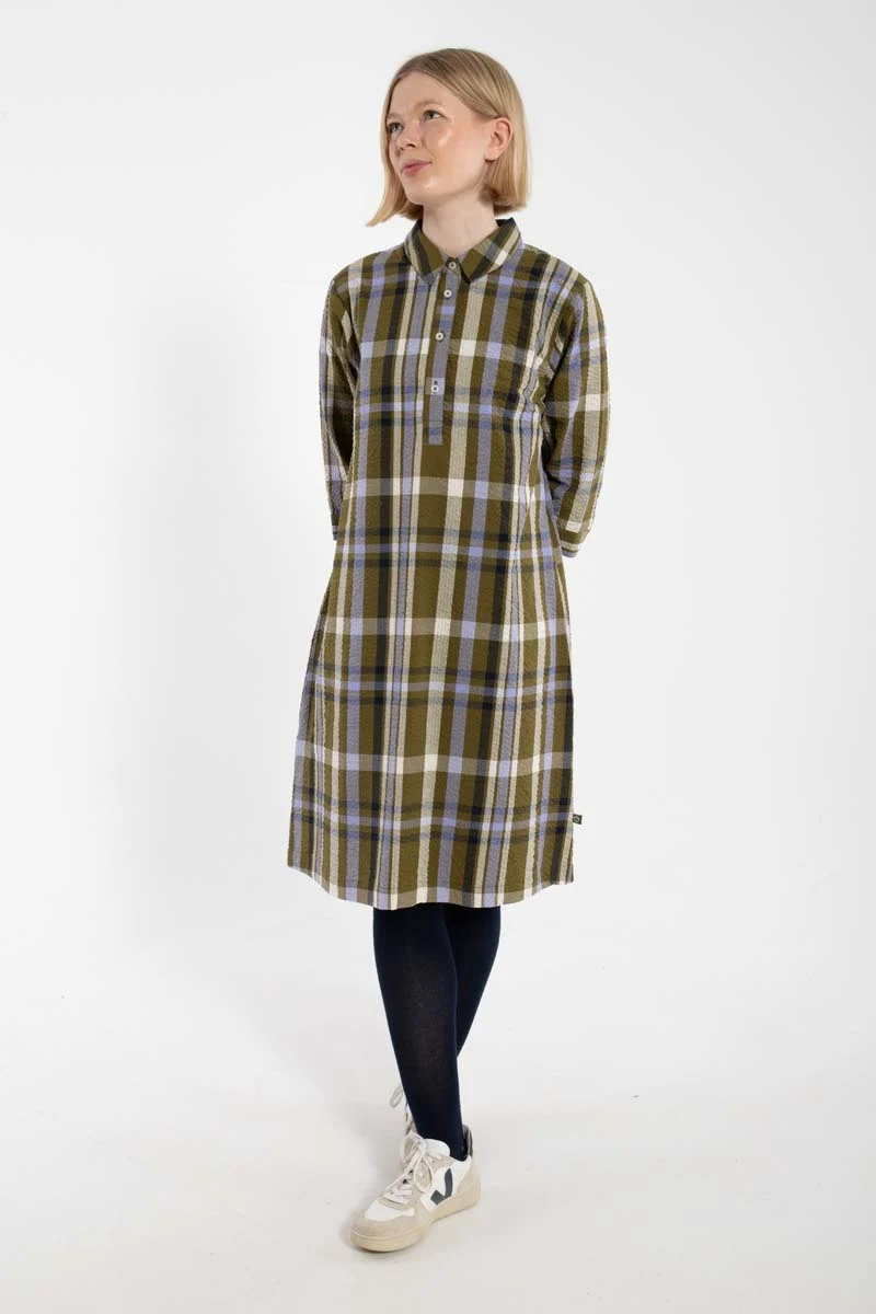 Danecarnation Searsucker Dress Olive WOVENCHECK
