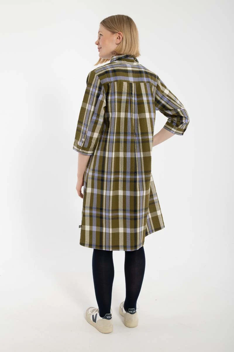 Danecarnation Searsucker Dress Olive WOVENCHECK