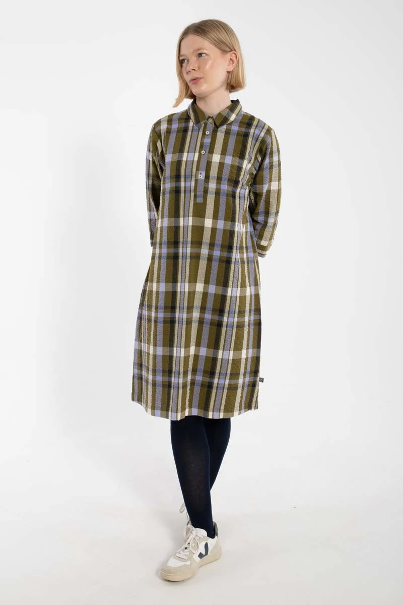 Danecarnation Searsucker Dress Olive WOVENCHECK