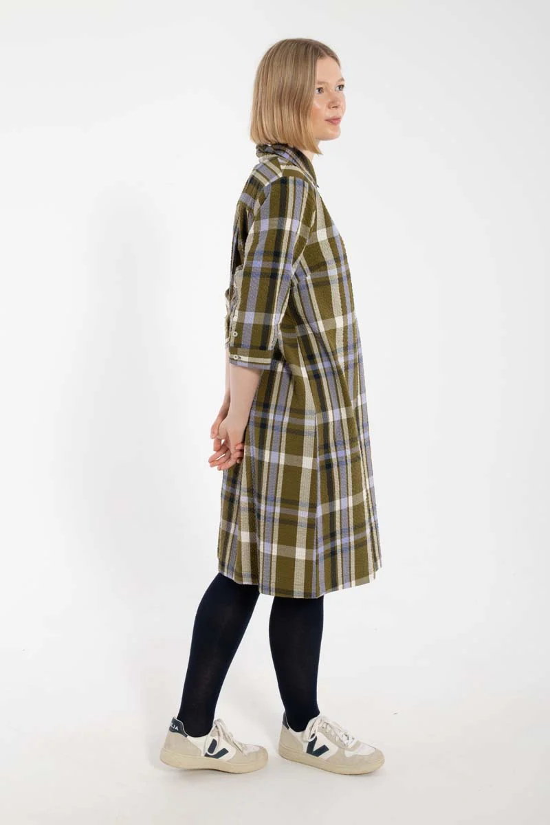 Danecarnation Searsucker Dress Olive WOVENCHECK