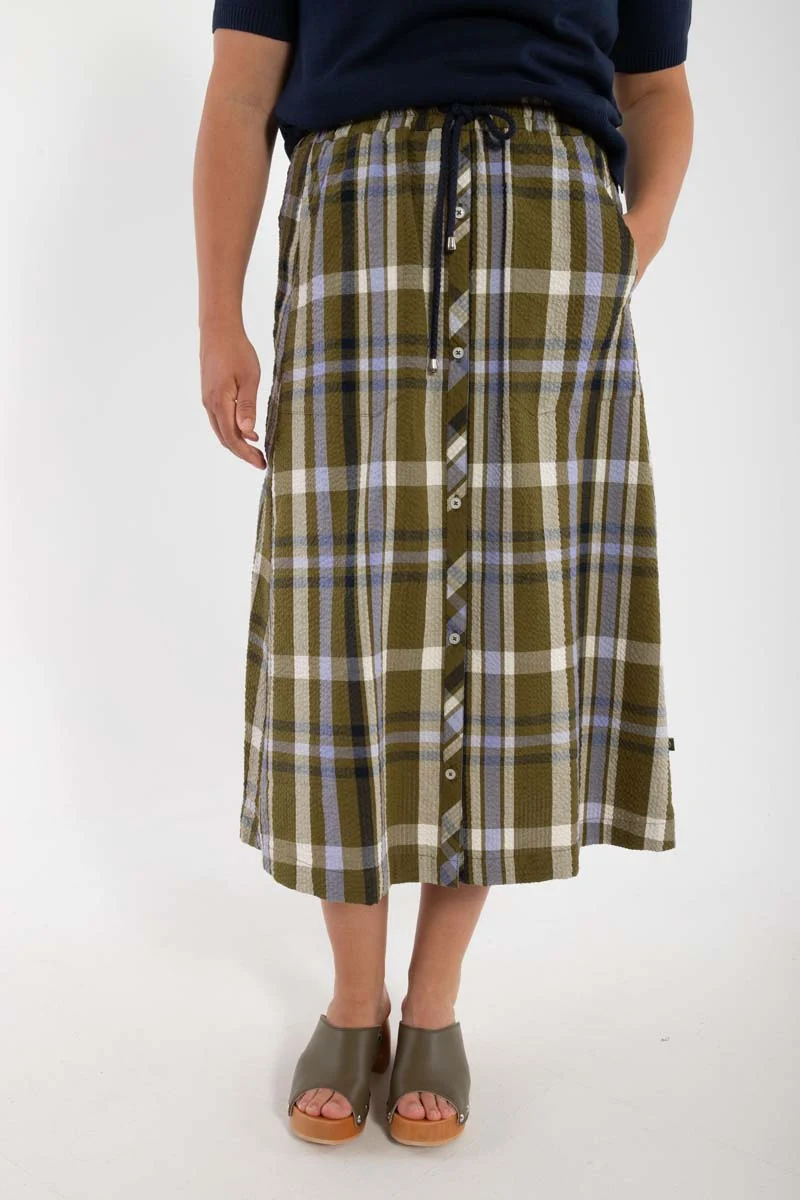 Danevisit Searsucker Skirt Olive WOVENCHECK