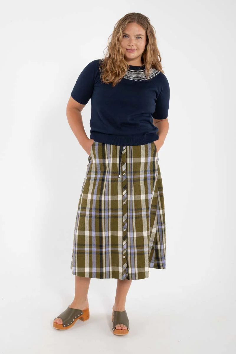 Danevisit Searsucker Skirt Olive WOVENCHECK