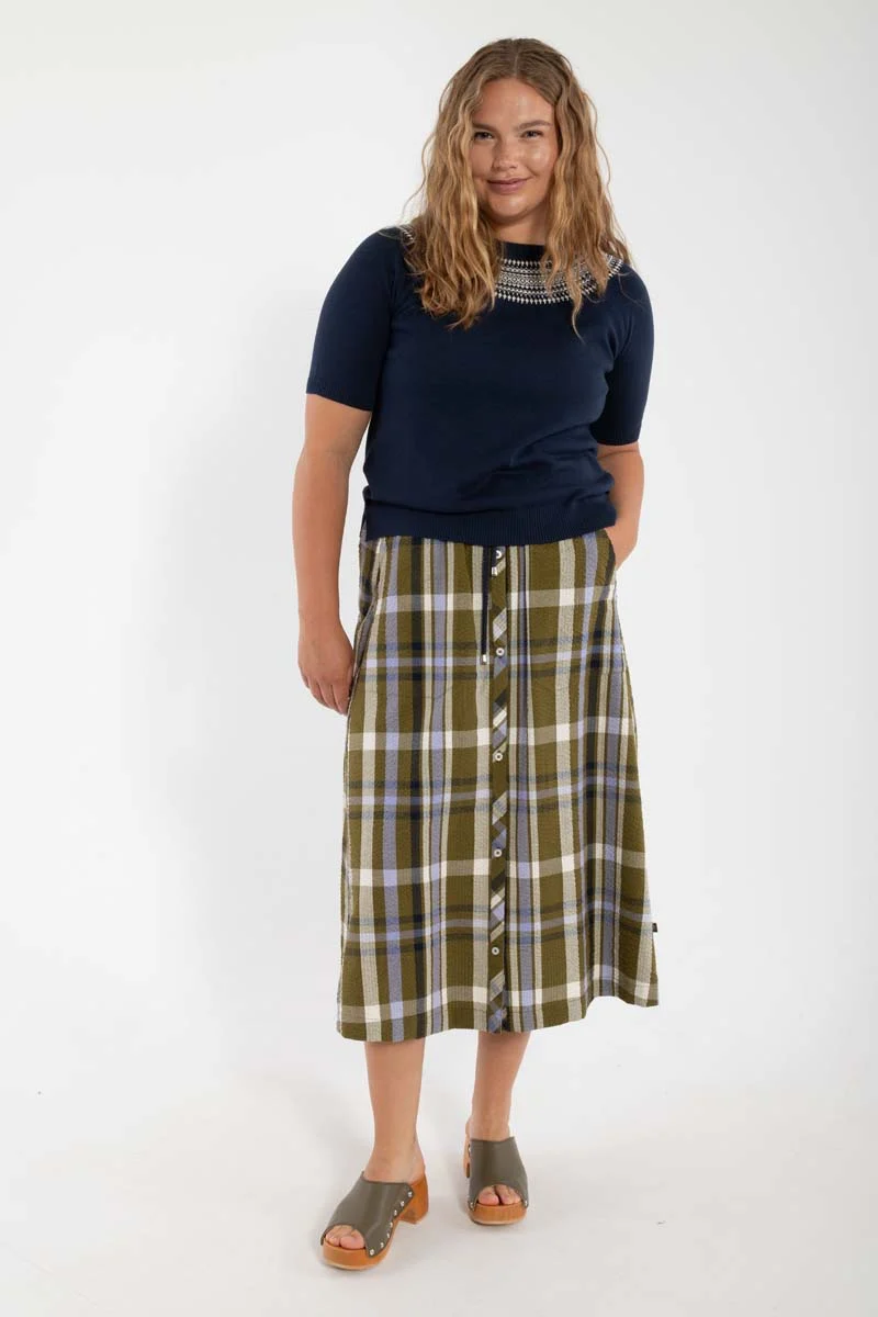 Danevisit Searsucker Skirt Olive WOVENCHECK