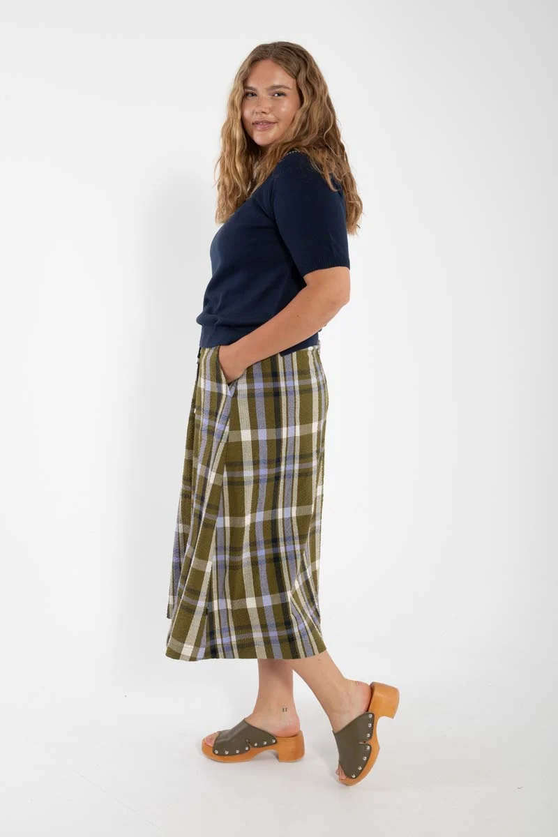 Danevisit Searsucker Skirt Olive WOVENCHECK