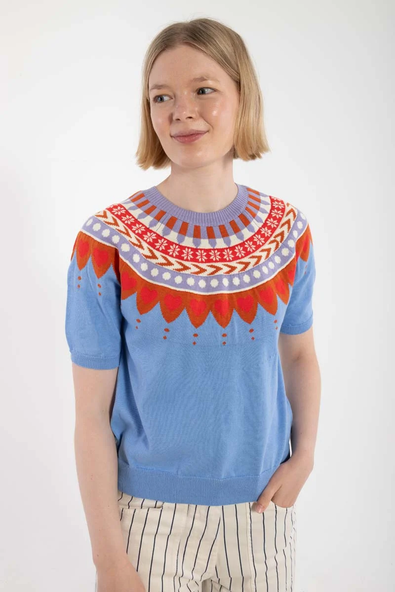 Danehope Cotton Knit Sweater Tee Waterblue