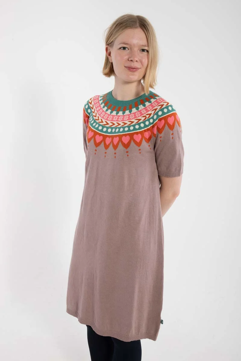Daneblomme Cotton Knit Sweater Dress Rose Beige