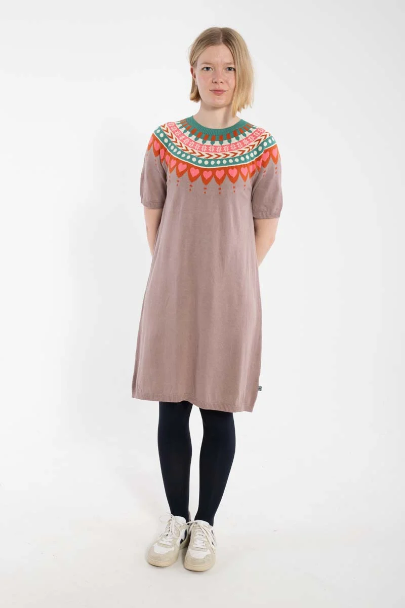 Daneblomme Cotton Knit Sweater Dress Rose Beige