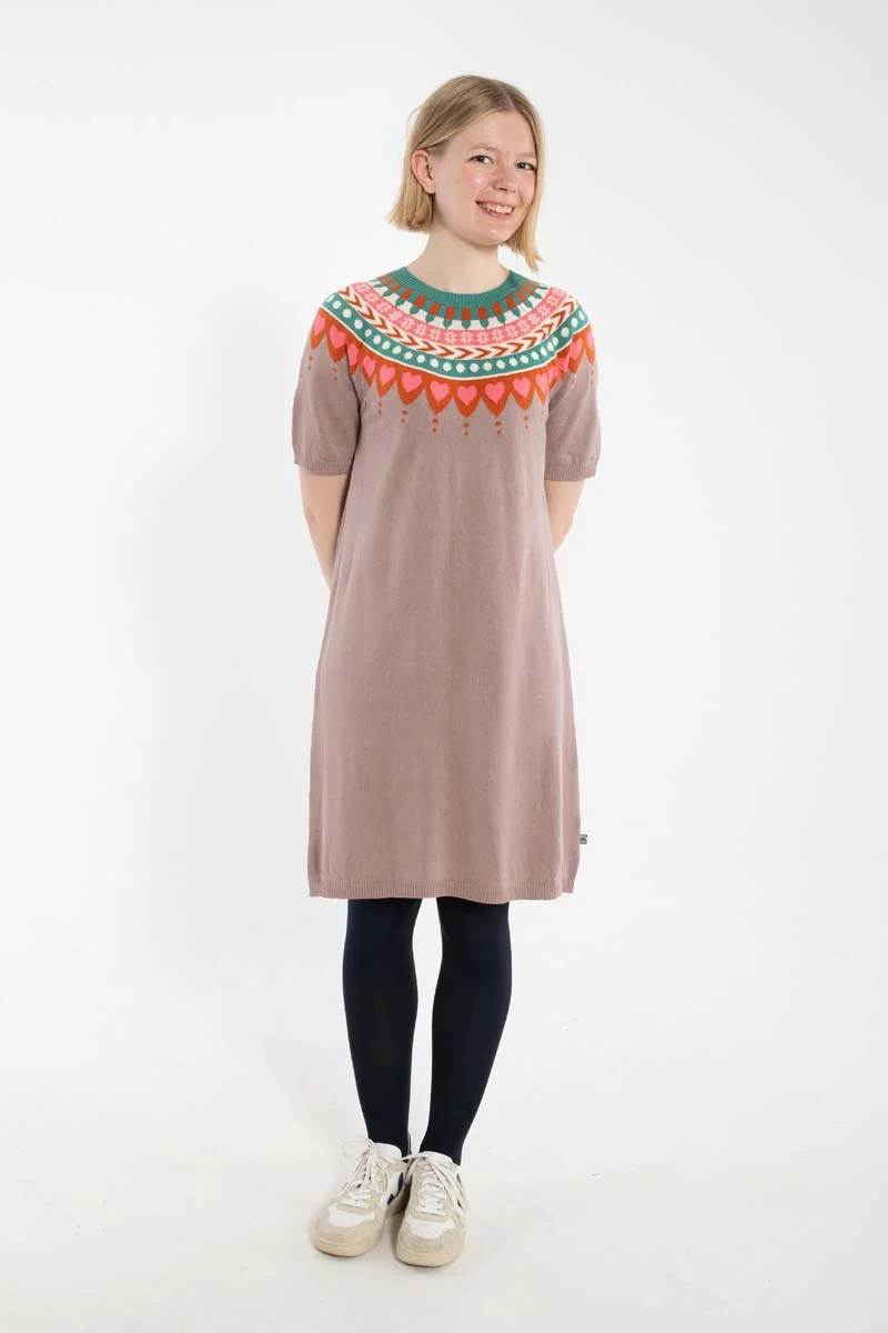 Daneblomme Cotton Knit Sweater Dress Rose Beige