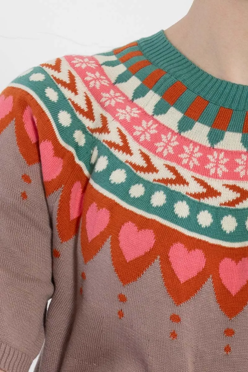 Daneblomme Cotton Knit Sweater Dress Rose Beige