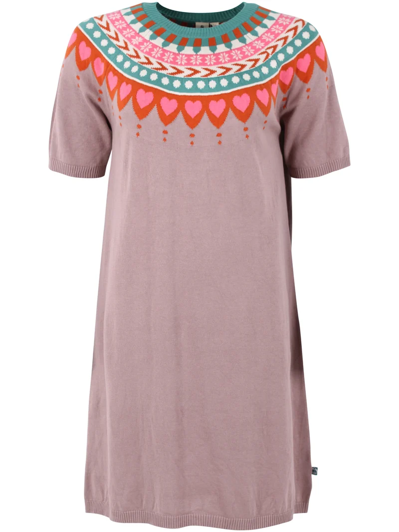 Daneblomme Cotton Knit Sweater Dress Rose Beige