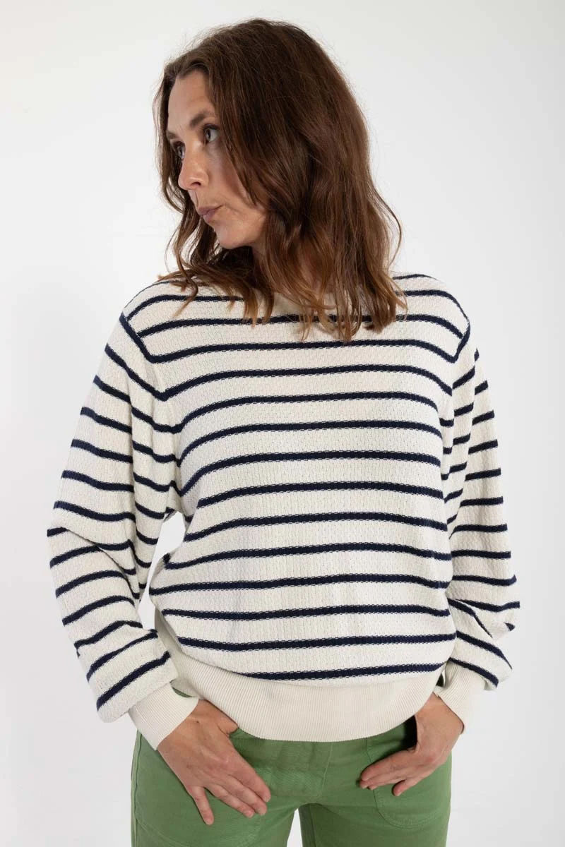 Danefox Cotton Knit Sweater Chalk/Dk Navy