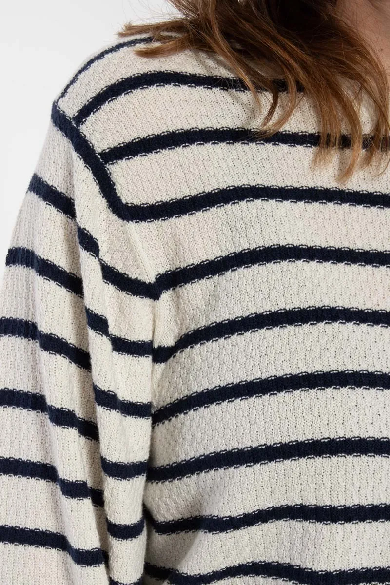 Danefox Cotton Knit Sweater Chalk/Dk Navy