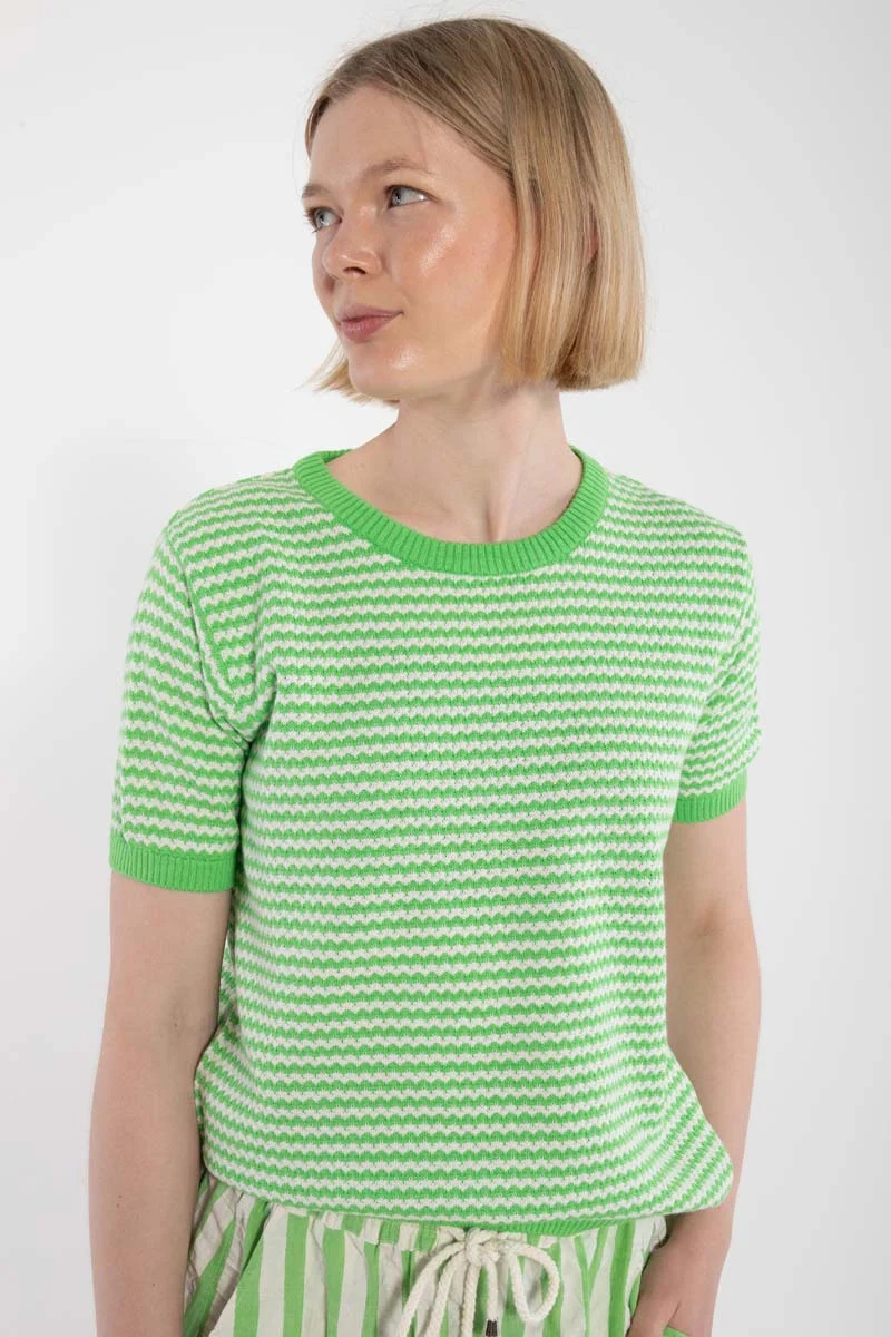 Danesilver Pearl Knit Sweater Tee Bright Green/Chalk