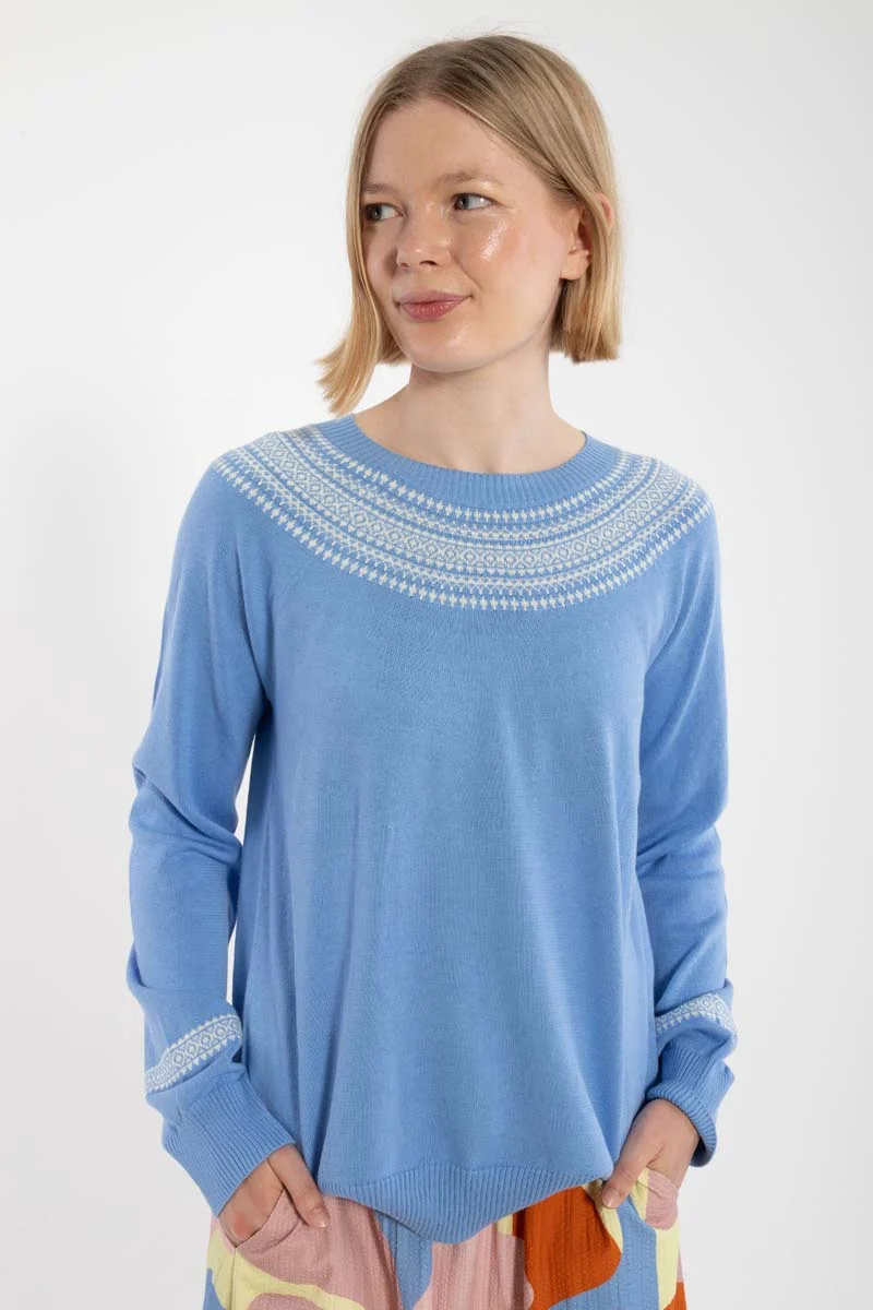 Danebright Light Cotton Knit Sweater Waterblue/Chalk