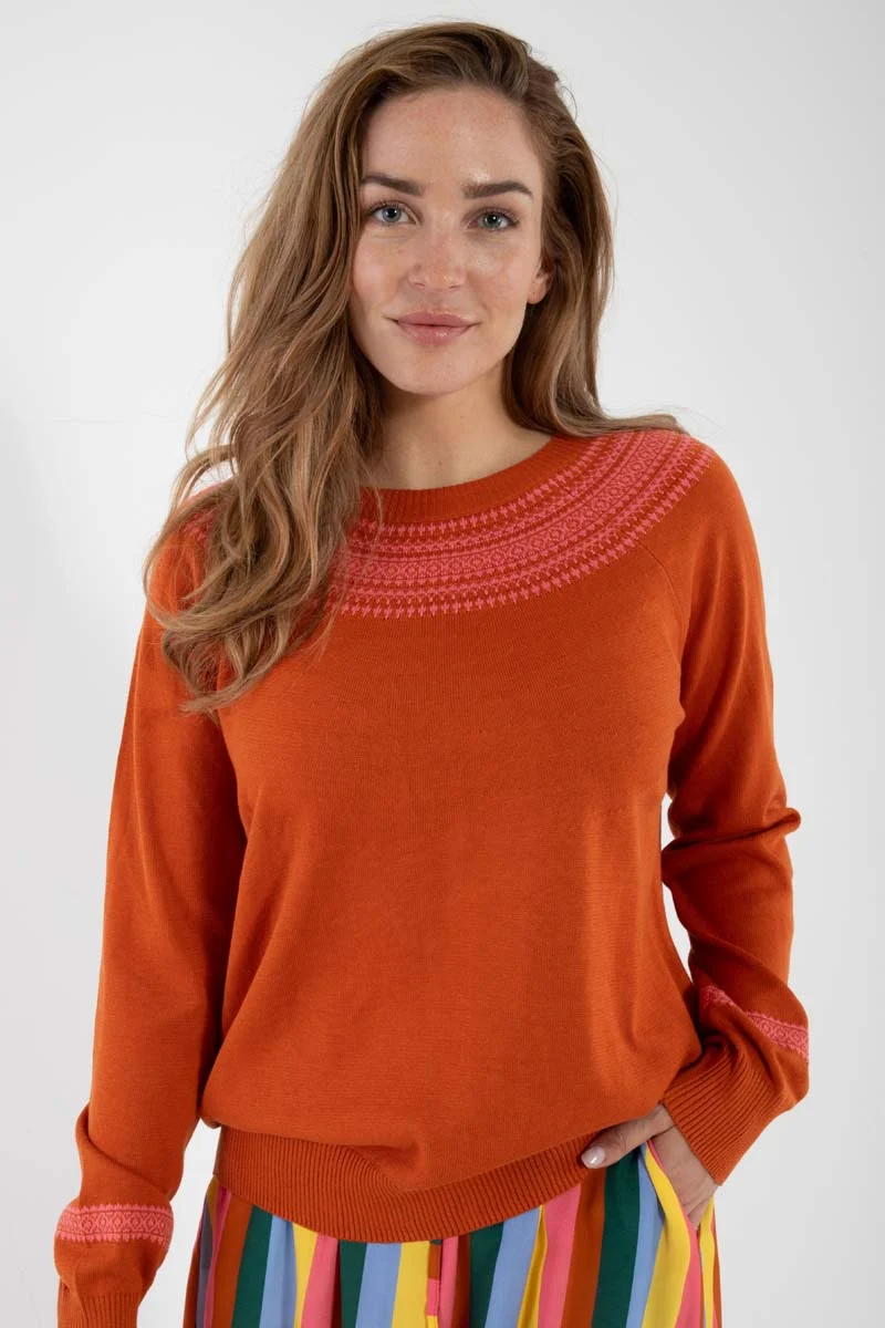 Danebright Light Cotton Knit Sweater Light Rust/Bright Pink