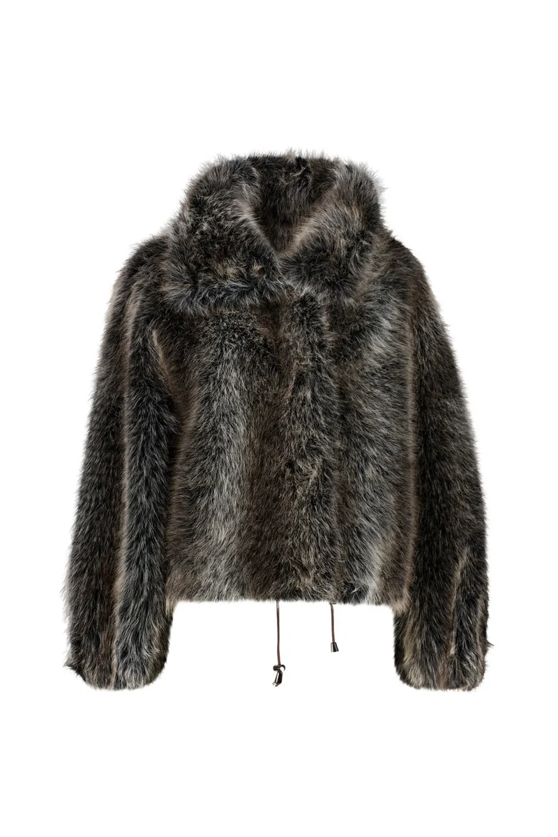 Felljacke mit Faux Fur Kragen