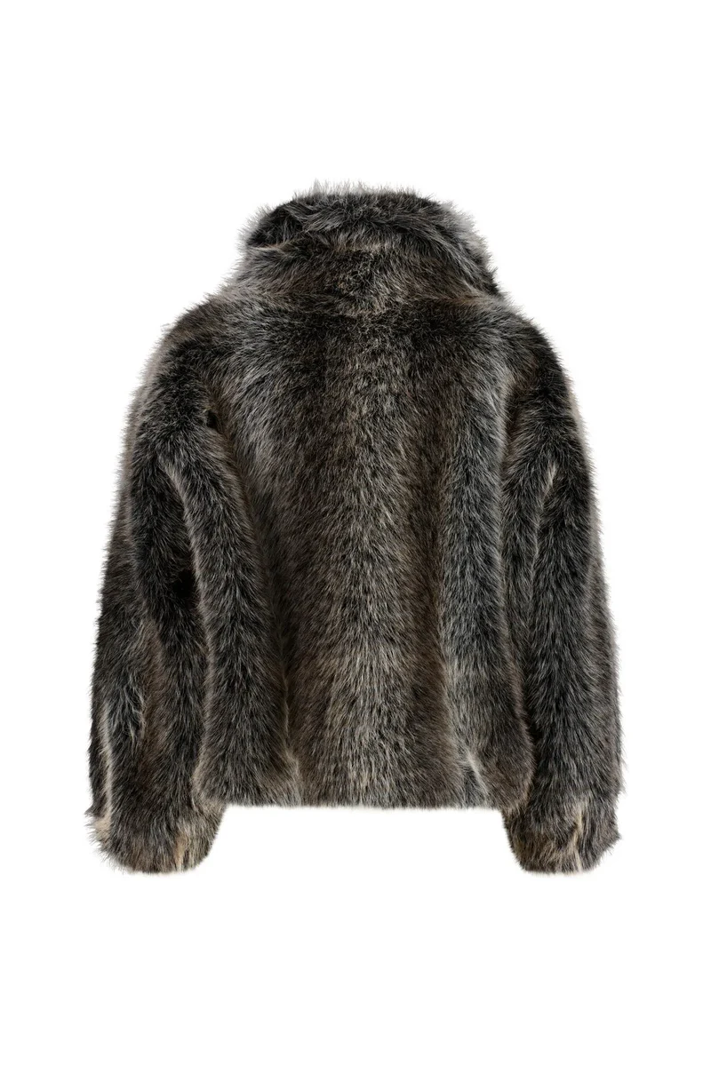 Felljacke mit Faux Fur Kragen