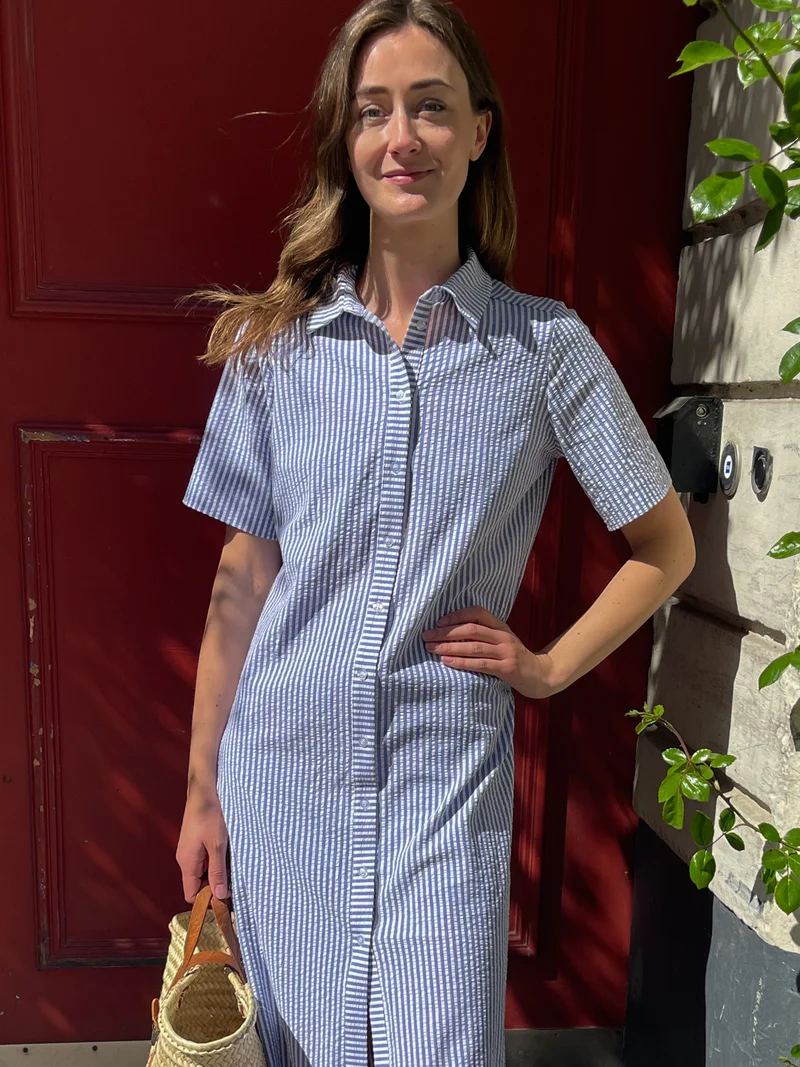 Danepippi SS Searsucker Dress Navy/Chalk