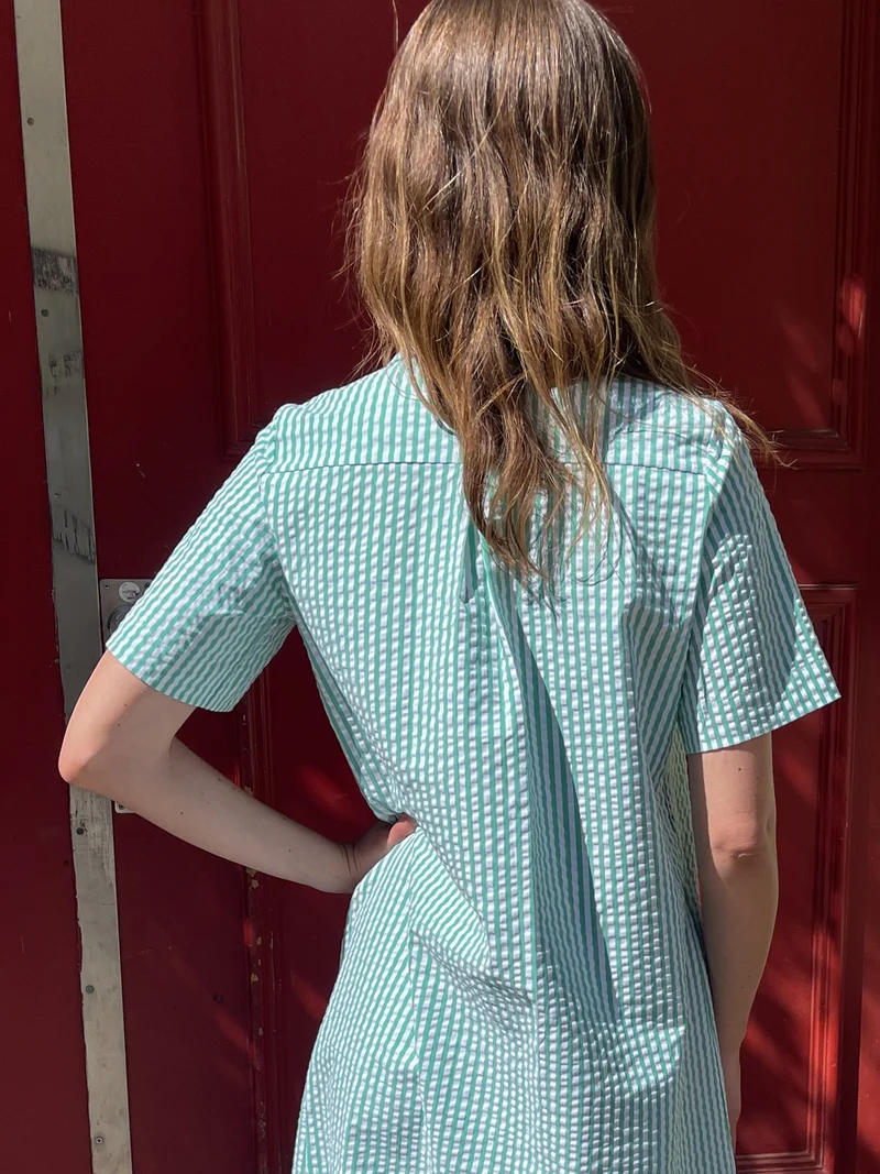 Danepippi SS Heavy Seersucker Dress Green/Chalk