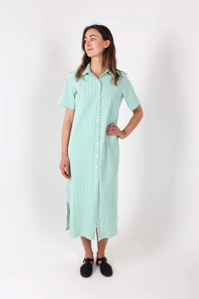 Danepippi SS Heavy Seersucker Dress Green/Chalk