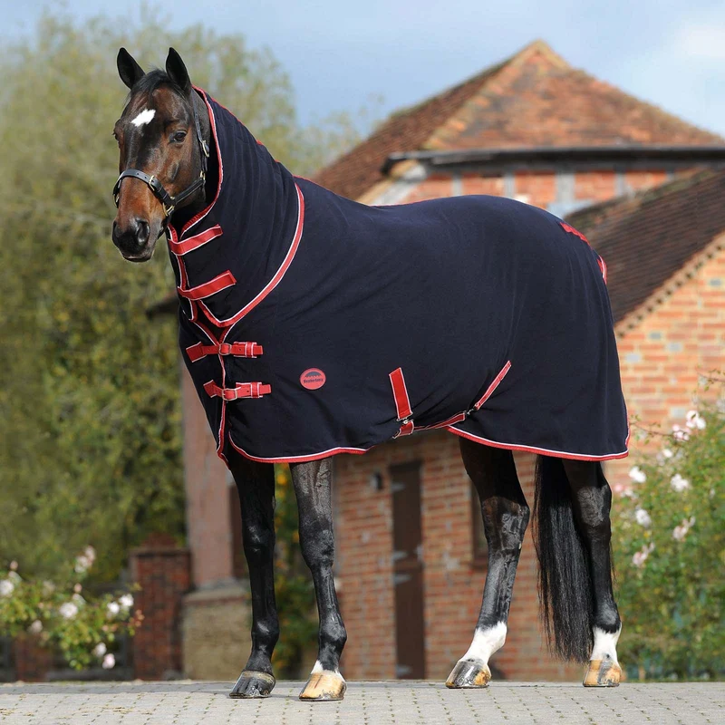 Fleece Abschwitzdecke mit integriertem Halsteil Dark Blue/Red/White 120