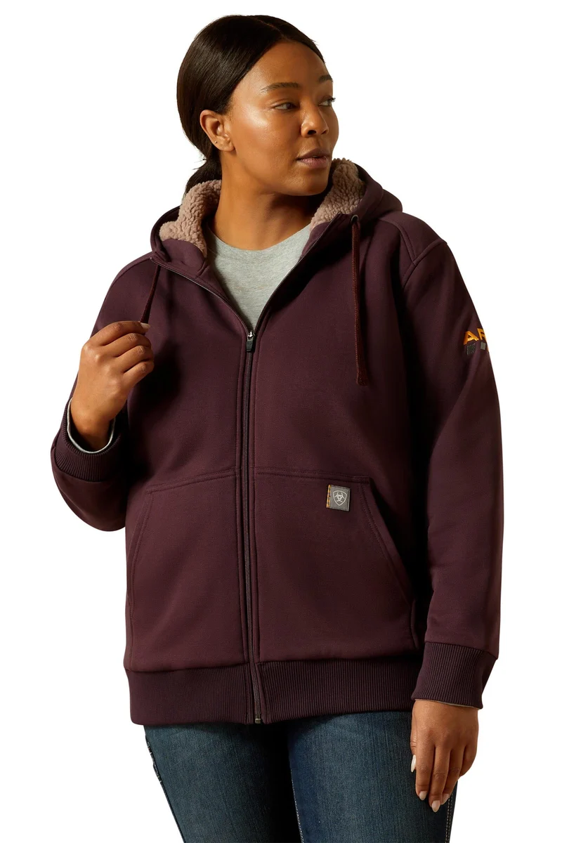 Rebar Damen Allwetter-Sherpa-Hoodie mit Reißverschluss Fudge M