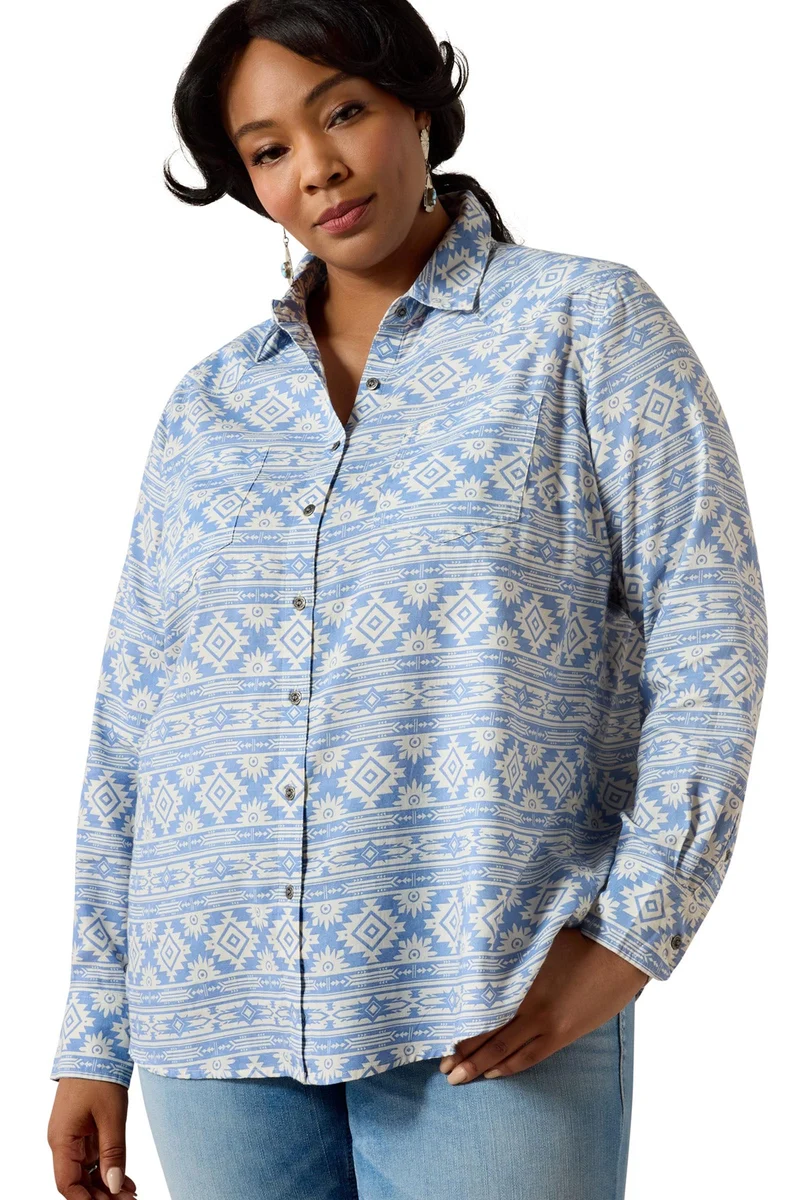 Billie Jean Damen Hemdbluse mit langen Ärmeln Ashleigh Blue Crystal Southwes M