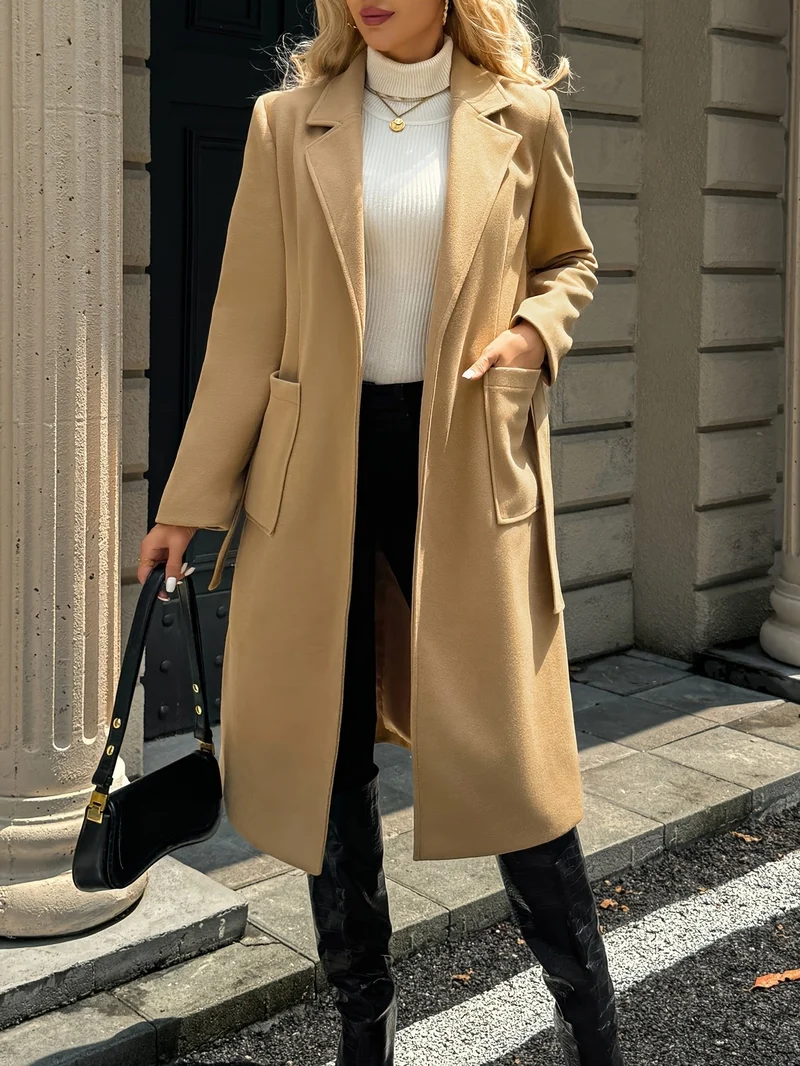 Evelyn | Elegant Belted Long Trench Coat