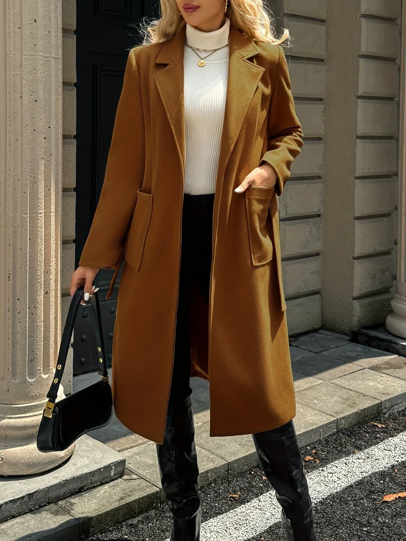 Evelyn | Elegant Belted Long Trench Coat