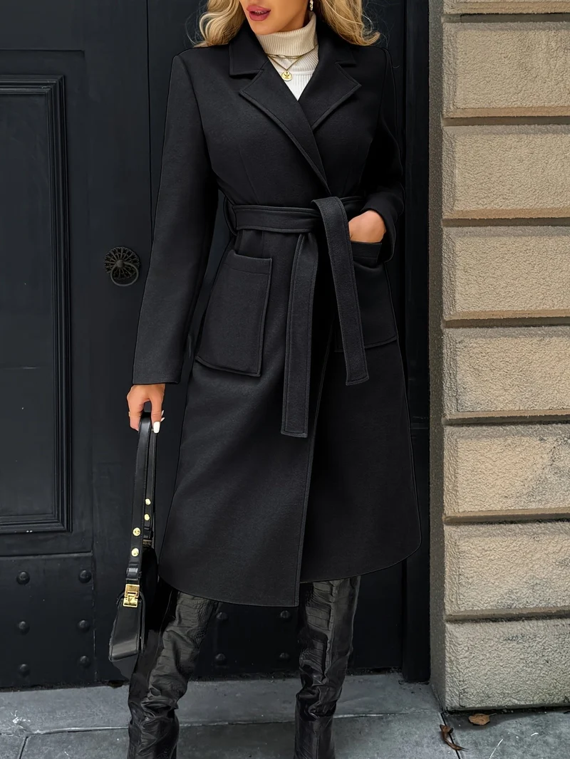Evelyn | Elegant Belted Long Trench Coat