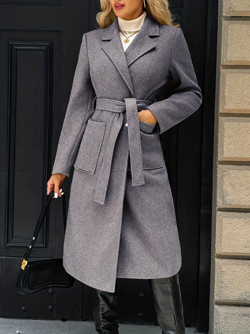 Evelyn | Elegant Belted Long Trench Coat