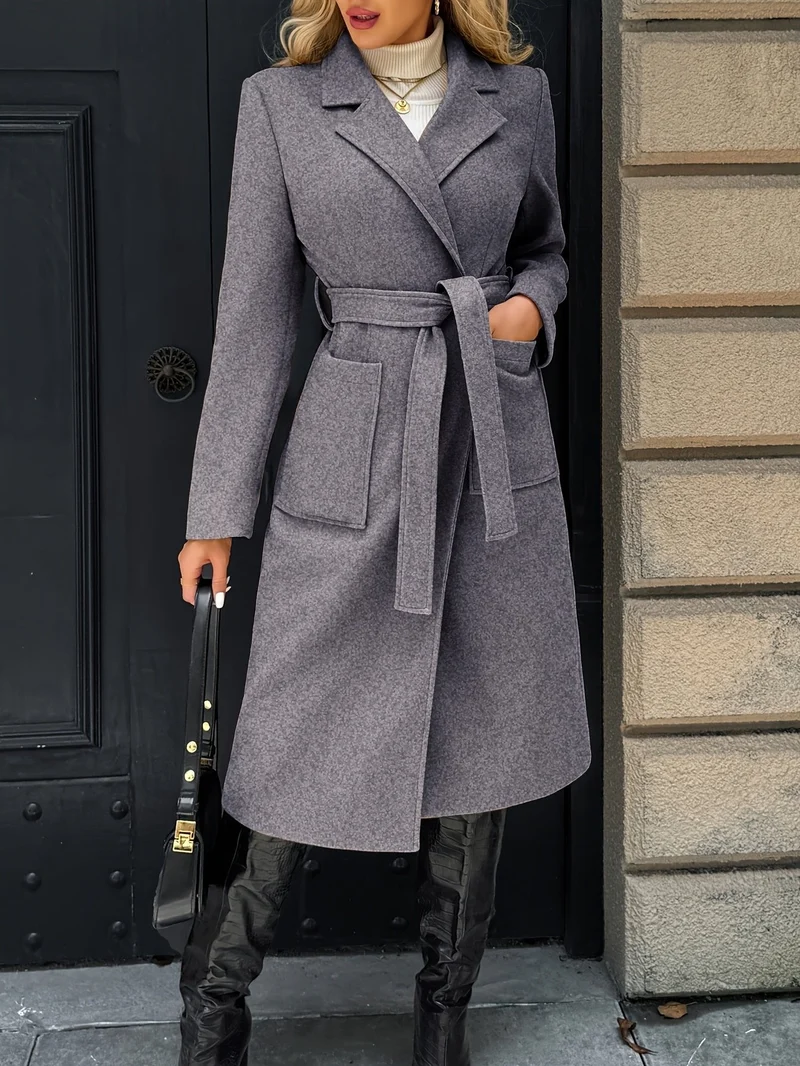 Evelyn | Elegant Belted Long Trench Coat