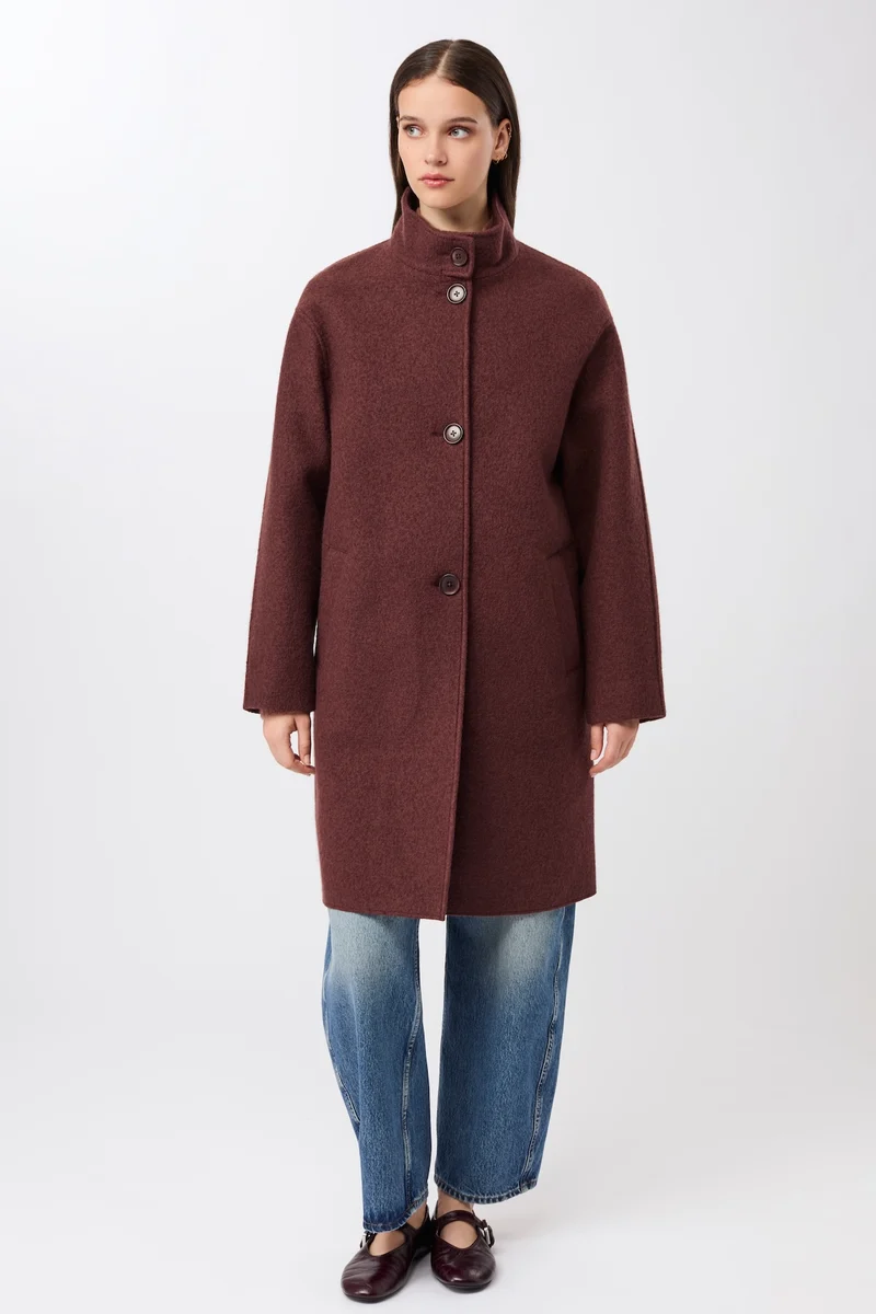 Kurzer Mantel aus Walk mit Membran (Burgundy)