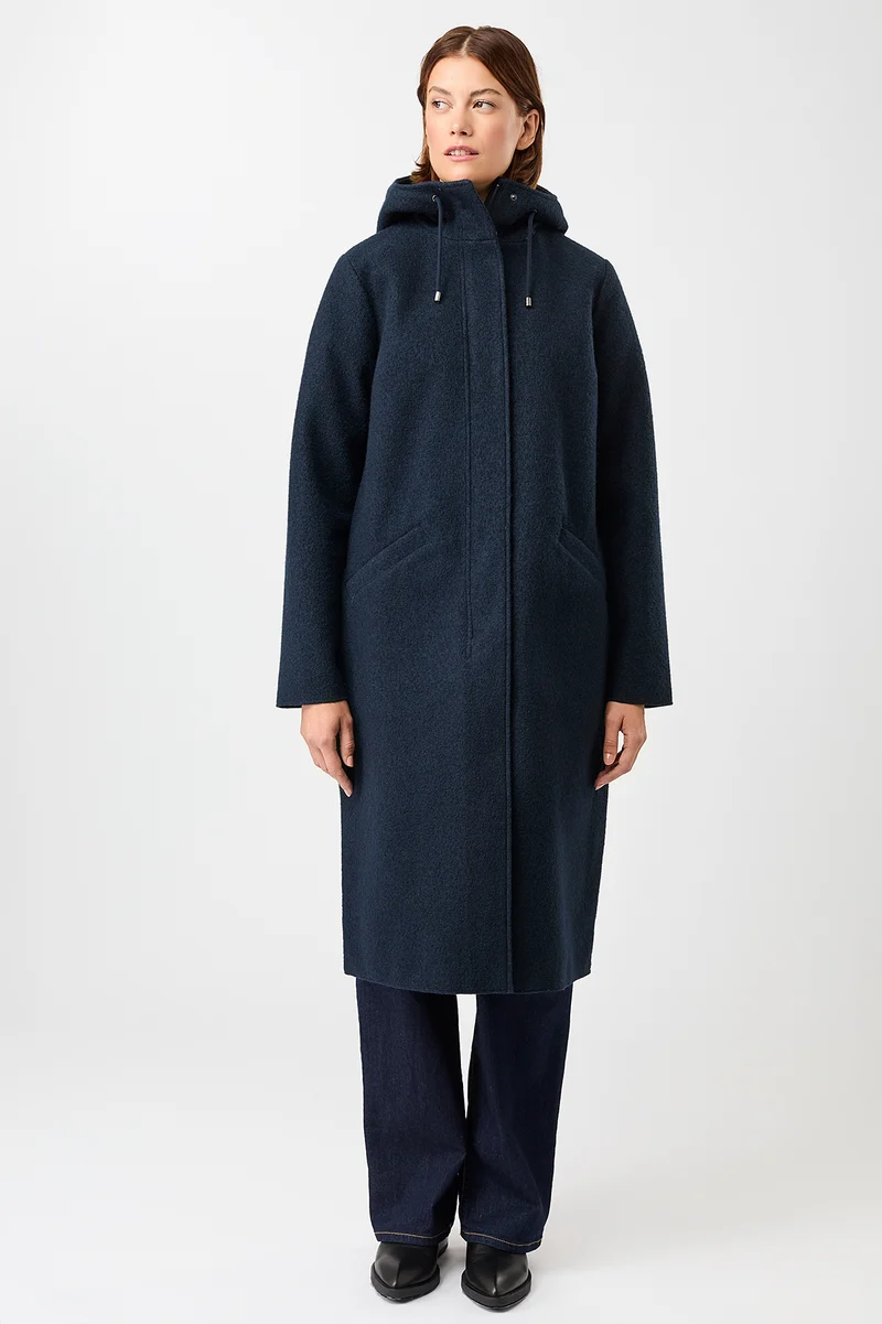 Kapuzenmantel aus Walk mit Membran (Navy)