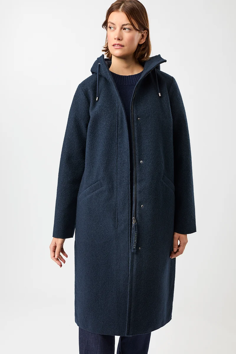 Kapuzenmantel aus Walk mit Membran (Navy)