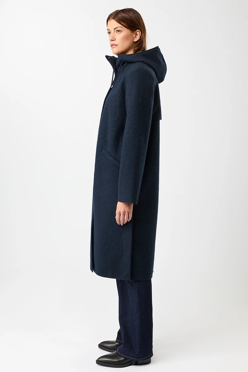 Kapuzenmantel aus Walk mit Membran (Navy)