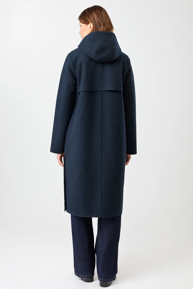 Kapuzenmantel aus Walk mit Membran (Navy)