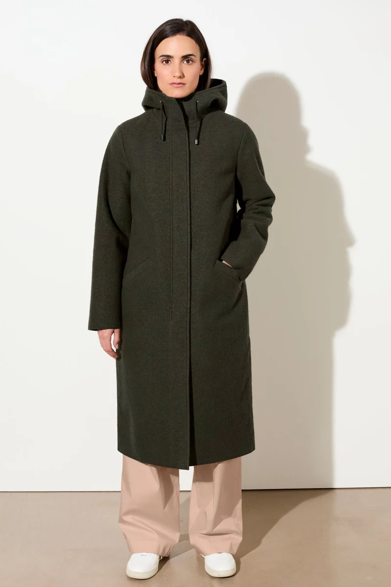 Kapuzenmantel aus Walk mit Membran (Dark Olive)
