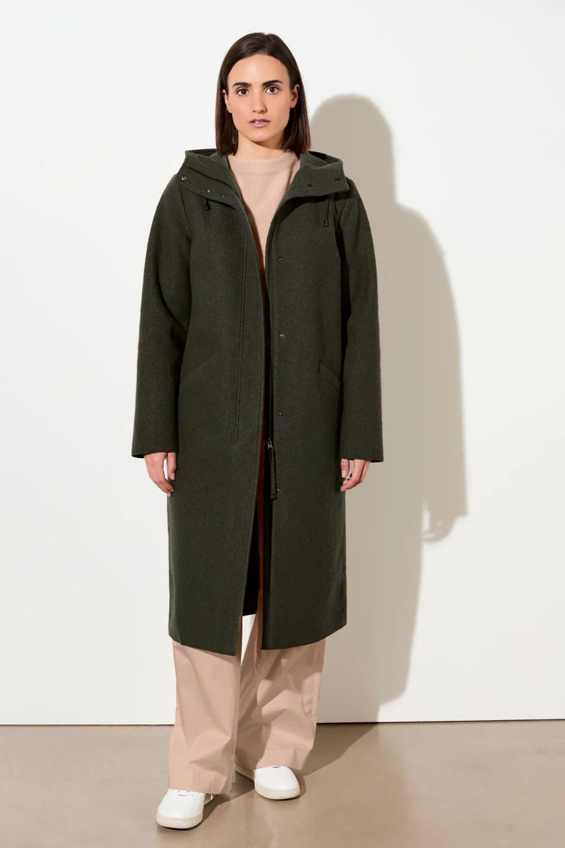 Kapuzenmantel aus Walk mit Membran (Dark Olive)