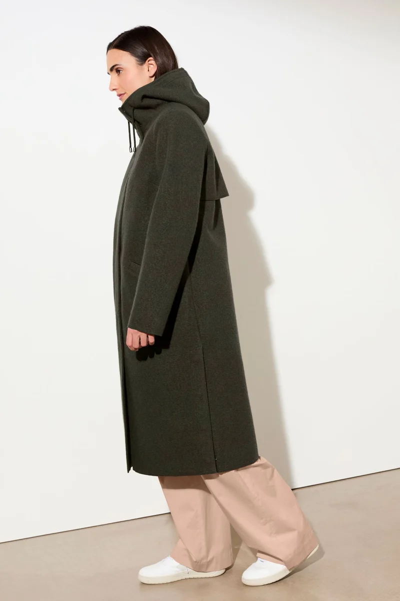 Kapuzenmantel aus Walk mit Membran (Dark Olive)