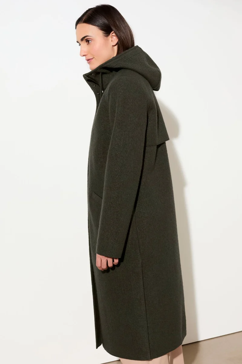 Kapuzenmantel aus Walk mit Membran (Dark Olive)