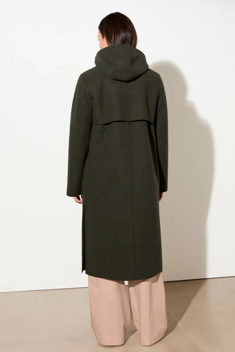 Kapuzenmantel aus Walk mit Membran (Dark Olive)