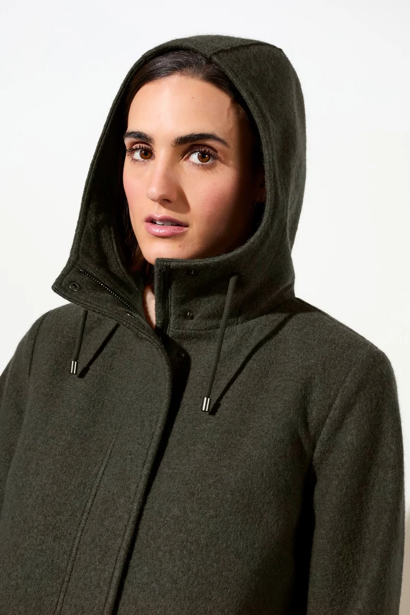Kapuzenmantel aus Walk mit Membran (Dark Olive)