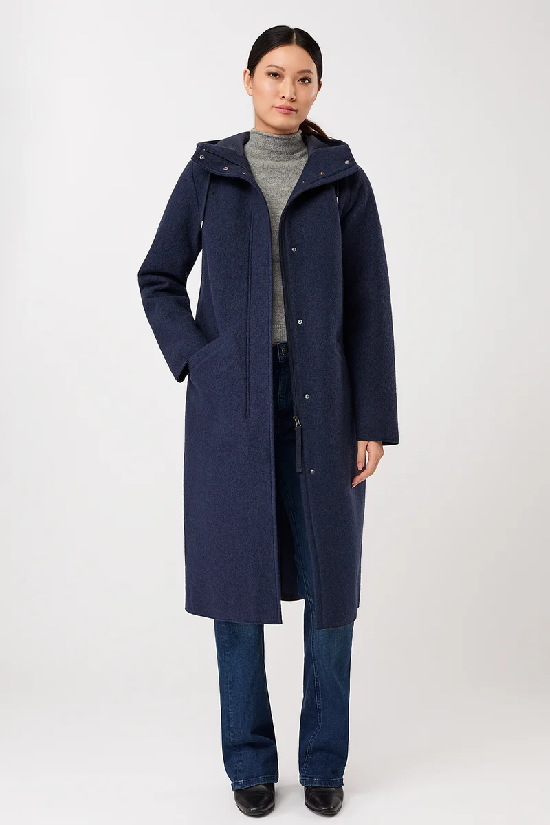 Kapuzenmantel aus Walk mit Membran (Steel Blue)