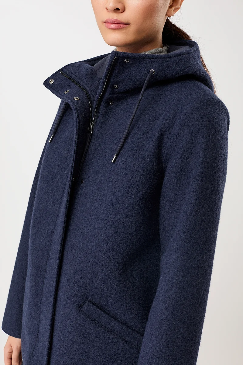 Kapuzenmantel aus Walk mit Membran (Steel Blue)