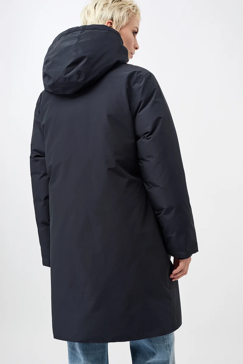 Lange Jacke mit Kapuze und Eco Daune (Navy)