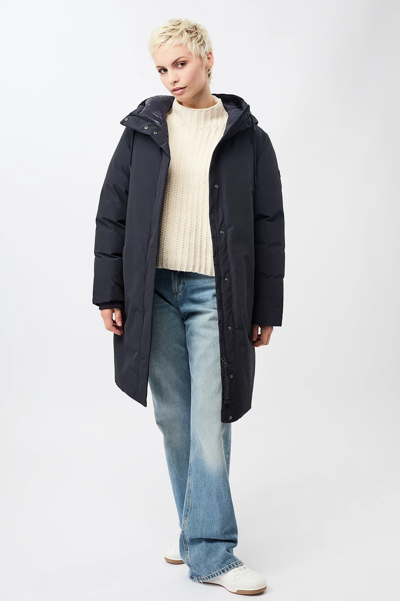 Lange Jacke mit Kapuze und Eco Daune (Navy)